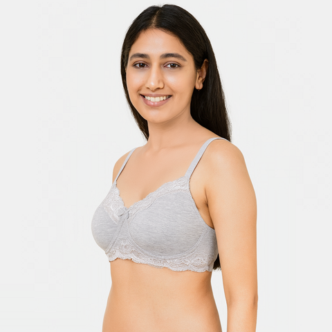 Envie Padded Non-Wired 3/4th Coverage Lace Bra - NVB1151 (Grey Melange)