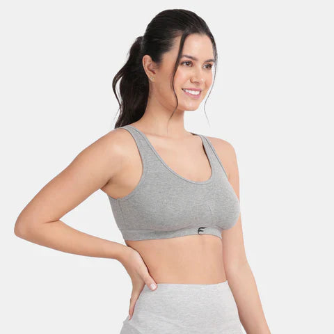 Seamless grey melange sports bra Envie full coverage non wired lightweight comfortable activewear bra for workouts