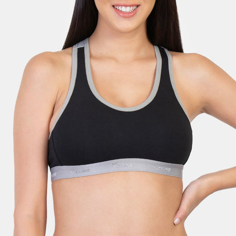 Envie grey flannel full coverage non-padded non-wired sports bra NVB1016