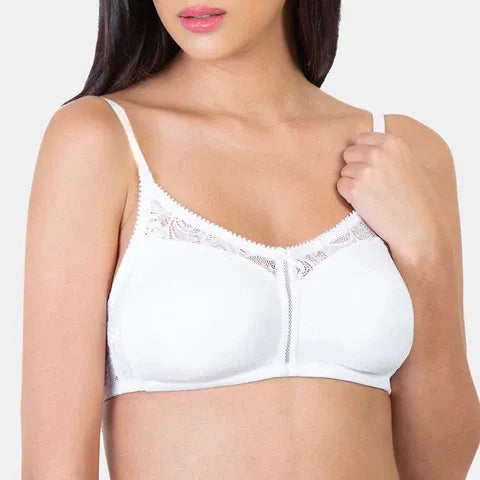 Envie white non padded non wired full coverage minimiser lace bra for everyday comfort