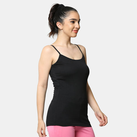 Envie Regular Fit Round Neck Short Length Lace Neckline Camisole - NVC3026 (Black)