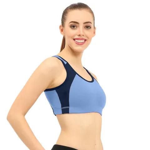 Women’s full coverage padded sports bra in blue navy for gym and daily wear