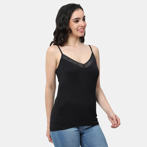 Envie Regular Fit V-Neck Short Length Lace Camisole - NVC3030 (Black)
