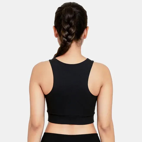 Envie black sports bra for women with removable pads, full coverage support and comfortable non-wired fit