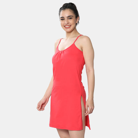 Envie Relaxed Fit Scoop Neck Thigh Length Kurta Slip - NVC3027 (Red)