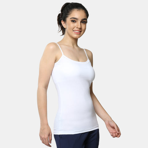 Envie Regular Fit Round Neck Short Length Lace Neckline Camisole - NVC3026 (White)