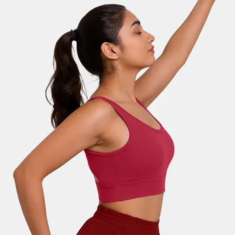 Envie maroon padded non-wired full coverage sports bra NVB1127 for women with removable padding and soft active support