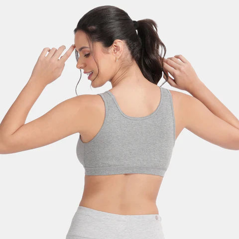 Seamless grey melange sports bra Envie full coverage non wired lightweight comfortable activewear bra for workouts