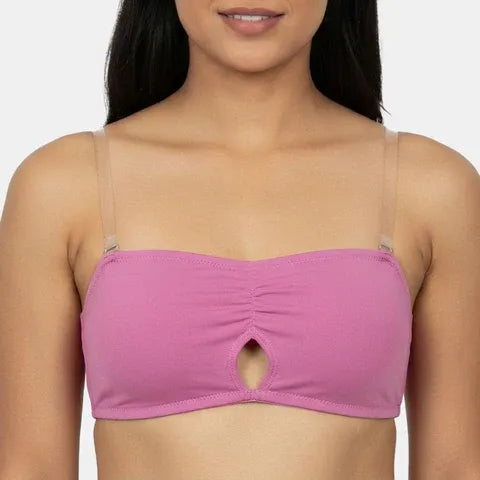 Pink bandeau bra Envie transparent back medium coverage strapless bra for off shoulder and tube outfits