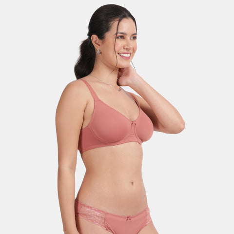 Envie Non-Padded Wired 3/4th Coverage T-Shirt Bra With Low Rise Half Rear Coverage Bikini - ST1132-2060(Mauve Mist)