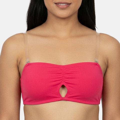 Envie Medium Coverage Bandeau Bra with Transparent Back- NVB1141 (Rosebite)