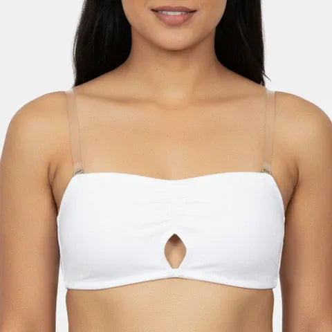 Envie bandeau bra with transparent back medium coverage NVB1141 white strapless seamless fashion bra for women