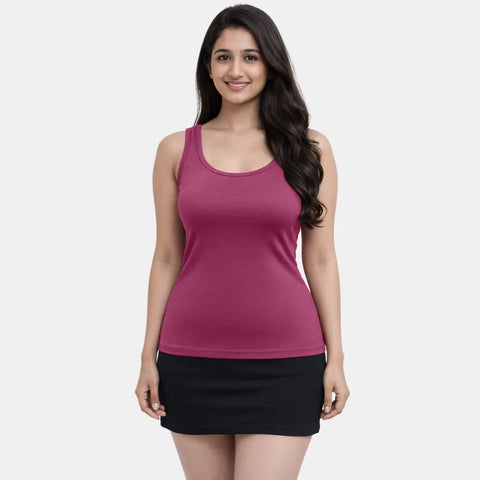 Envie Regular Fit U-Neck Short Length Tank Top - NVC3006 (Dark Maroon)