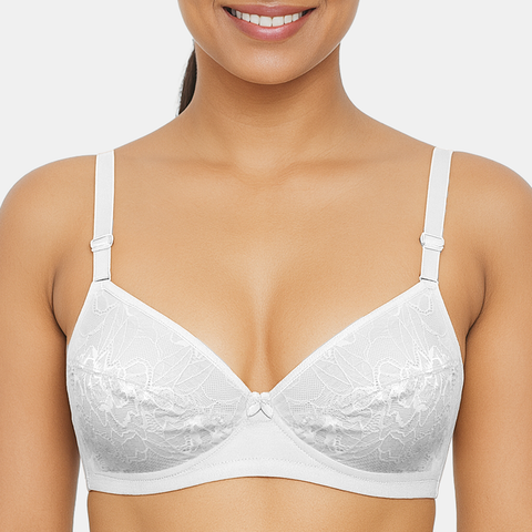 Envie Non-Padded Non-Wired 3/4th Coverage Lace Bra - NVB1133 (White)