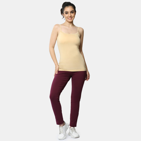 Envie Regular Fit Round Neck Short Length Lace Neckline Camisole - NVC3026 (Nude)