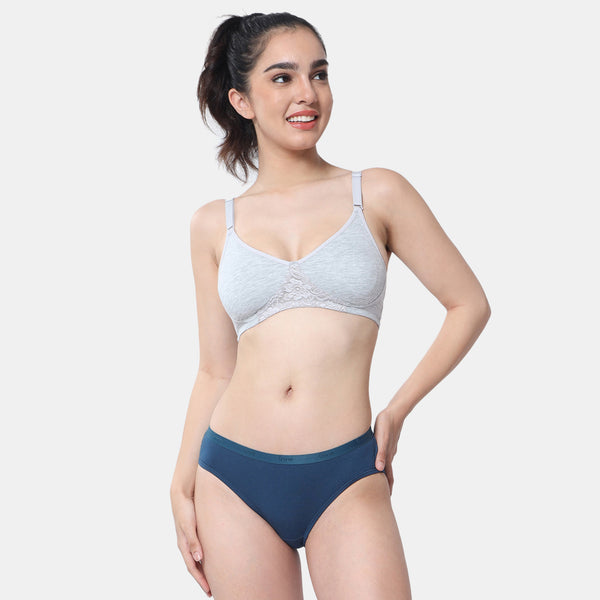 Envie Non-Padded Non-Wired Full Coverage T-Shirt Lace Bra - NVB1088 (Grey Melange)