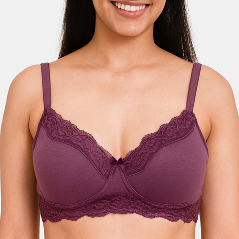 Envie Padded Non-Wired 3/4th Coverage Lace Bra - NVB1151 (Dark Purple)
