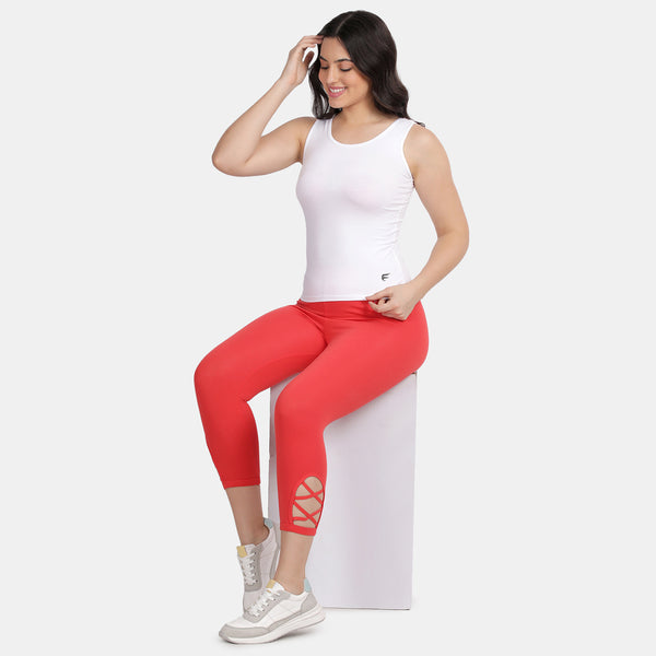 Envie Hugged Fit 3/4th Length Criss Cross Capri Pant - NVCP6005 (Coral Red)
