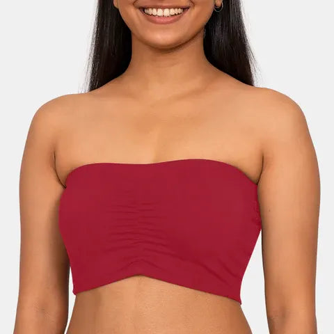Best dark maroon bandeau bra India Envie NVB1144 non padded non wired medium coverage strapless bra for western wear
