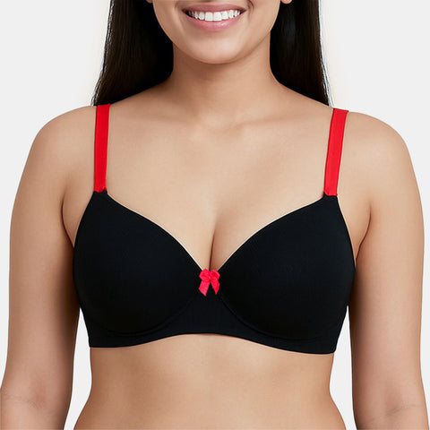 Envie Padded Non Wired Moulded 3/4th Coverage T-shirt Bra - NVB1140 (Black Red)