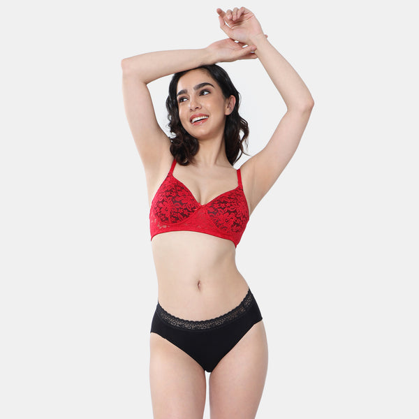 Envie Padded Non-Wired 3/4th Coverage T-Shirt Lace Bra - NVB1118 (True Red)