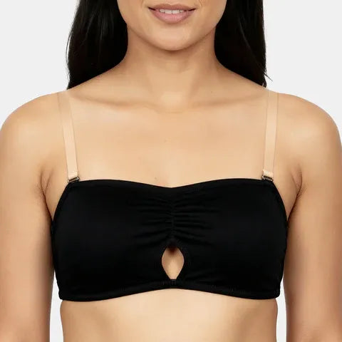 Envie bandeau bra with transparent back medium coverage NVB1141 black strapless seamless fashion bra for women
