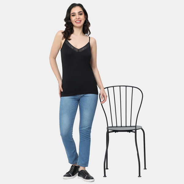Envie Regular Fit V-Neck Short Length Lace Camisole - NVC3030 (Black)