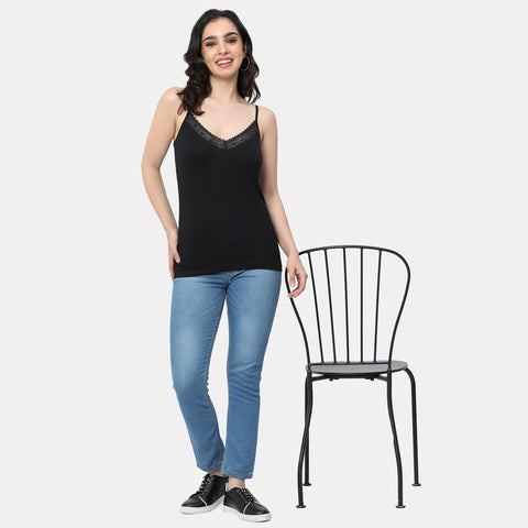 Envie Regular Fit V-Neck Short Length Lace Camisole - NVC3030 (Black)