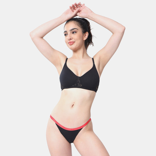 Envie Non-Padded Non-Wired 3/4th Coverage T-Shirt Lace Bra - NVB1090 (Black)