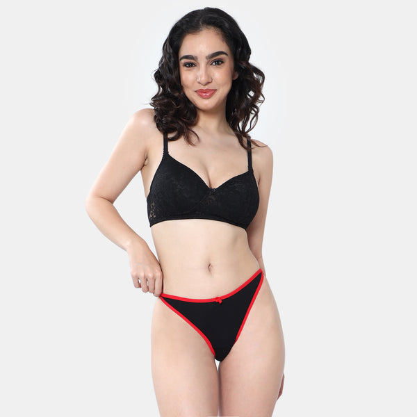Envie Padded Non-Wired 3/4th Coverage T-Shirt Lace Bra - NVB1118 (Black)