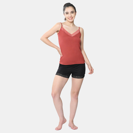 Envie Regular Fit V-Neck Short Length Lace Camisole - NVC3030 (Light Maroon)