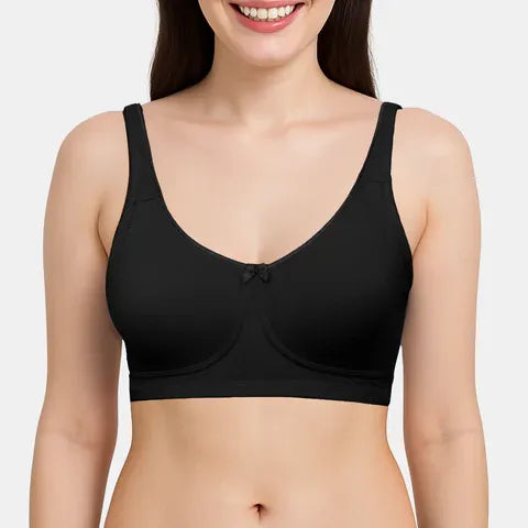 Black seamless T-shirt bra non padded non wired 3/4th coverage daily wear bra