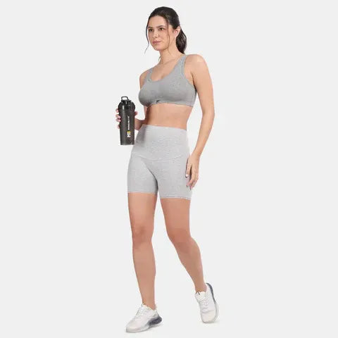 Seamless grey melange sports bra Envie full coverage non wired lightweight comfortable activewear bra for workouts