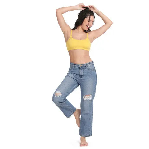 Soft comfortable girls bra yellow Envie full coverage non wired non padded lightweight beginners bra for teens