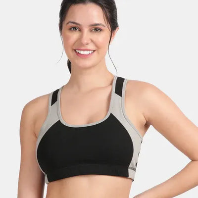 Envie Padded Non-Wired Full Coverage Sports Bra - NVB1051 (Black Grey Flannel)