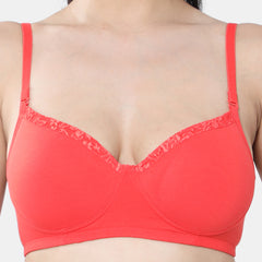 Envie Padded Non-Wired 3/4th Coverage T-Shirt Lace Bra - NVB1115 (Coral Red)