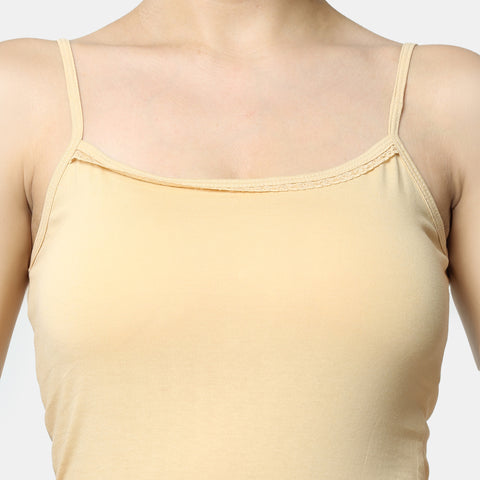 Envie Regular Fit Round Neck Short Length Lace Neckline Camisole - NVC3026 (Nude)