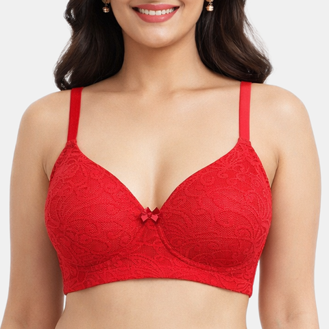Envie Padded Non-Wired Lace Bra - NVBDU01 (Dark Red)