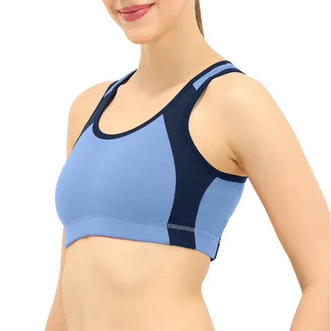 Women’s full coverage padded sports bra in blue navy for gym and daily wear