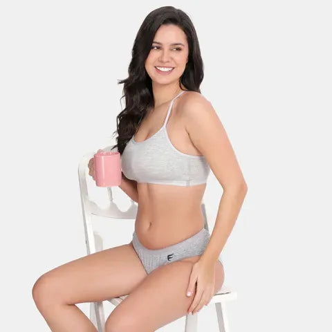 Soft comfortable girls bra grey melange Envie 3/4th coverage non wired non padded lightweight beginners bra for teens