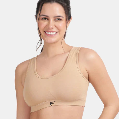 Envie full coverage sports bra skin color NVB1055 non wired non padded breathable fabric stretch support activewear bra