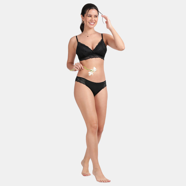 Envie Low Rise Half Rear Coverage Lace Bikini - NVP2060 (Black)
