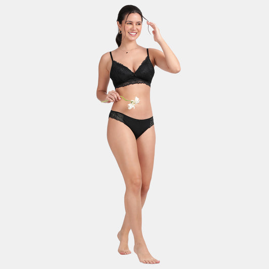 Envie Low Rise Half Rear Coverage Lace Bikini - NVP2060 (Black)