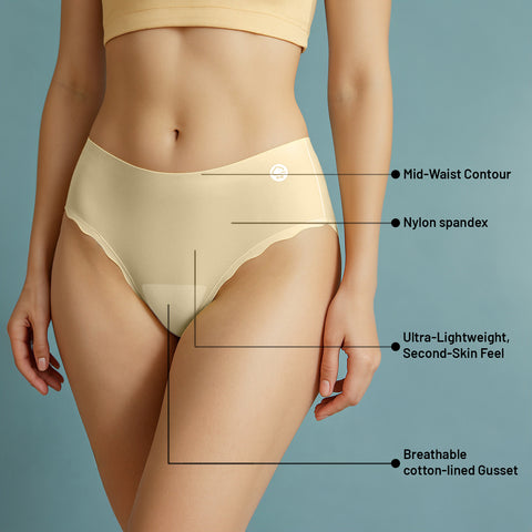 Envie Value+ Flow Mid Rise 3/4th Coverage Seamless Hipster Panty - FLOW PO3