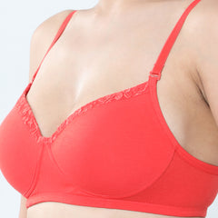 Envie Padded Non-Wired 3/4th Coverage T-Shirt Lace Bra - NVB1115 (Coral Red)
