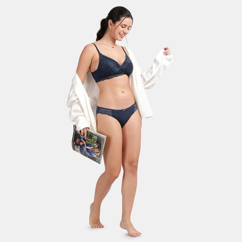 Envie Padded Non-Wired 3/4th Coverage Lace Bra - NVB1131 (Navy)