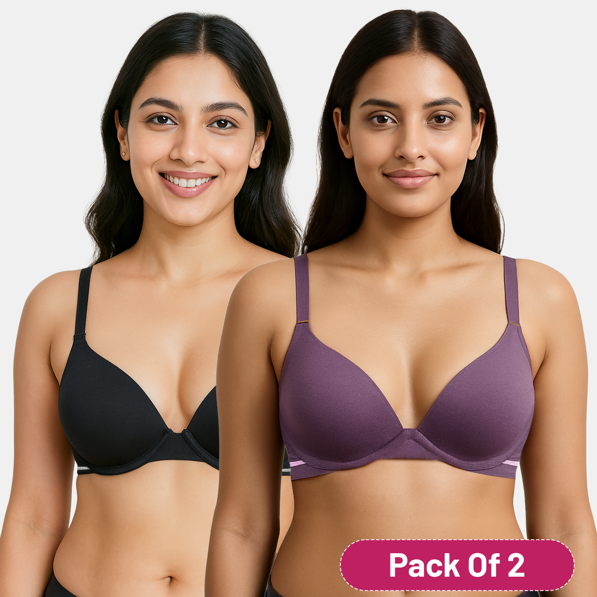 Envie Padded Wired 3/4th Coverage Demi Cup Bra (Pack of 2) - NVBDEMI (Black - Dark Purple)