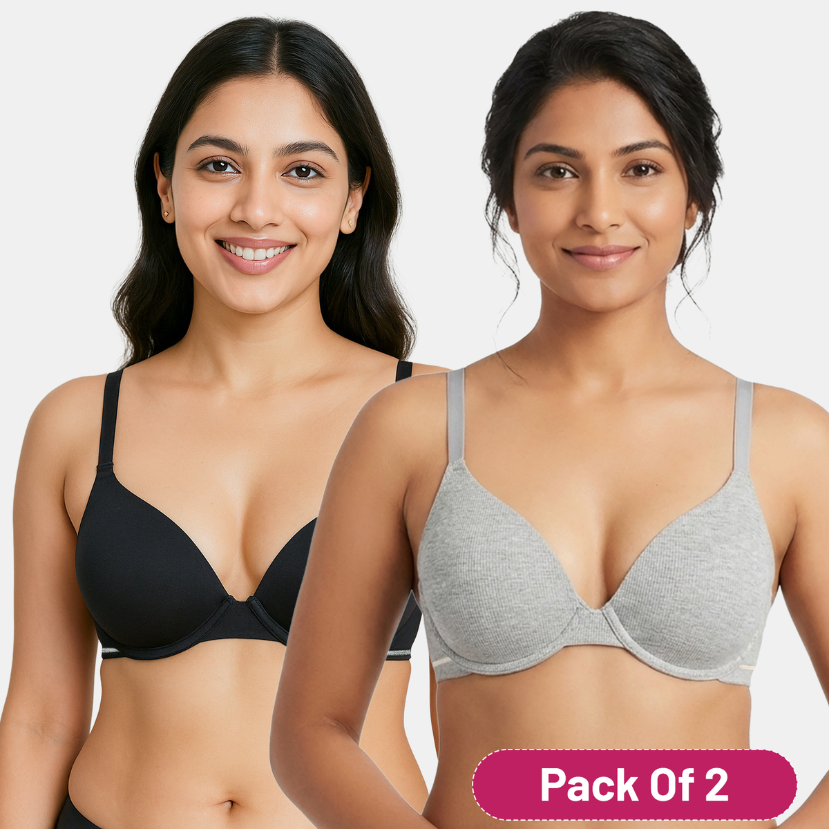 Envie Padded Wired 3/4th Coverage Demi Cup Bra (Pack of 2) - NVBDEMI (Black - Grey Melange)