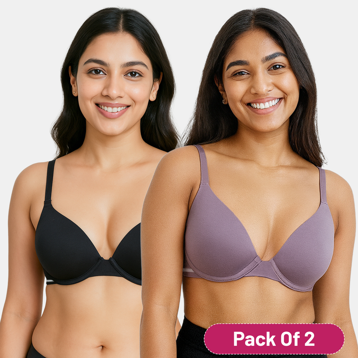 Envie Padded Wired 3/4th Coverage Demi Cup Bra (Pack of 2) - NVBDEMI (Black - Light Purple)