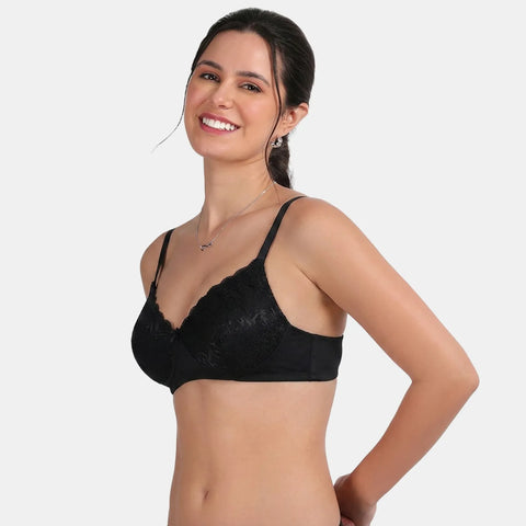 Envie Padded Non-Wired 3/4th Coverage Lace Bra - NVB1130 (Black)